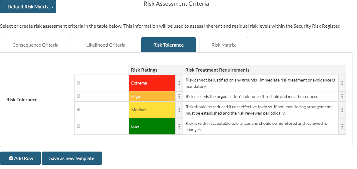 Risk Criteria and Matrix